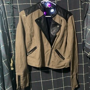 Free People Tan and Black Leather Jacket